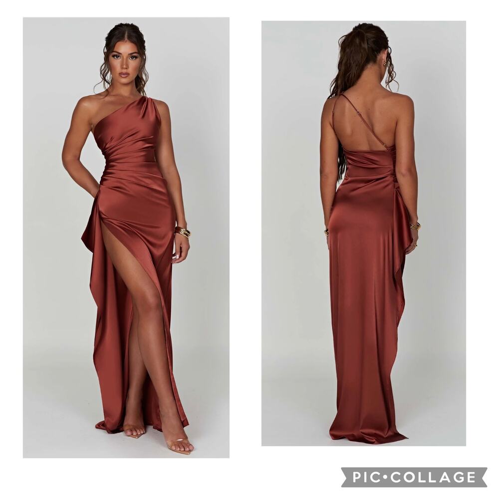 Babyboo Ariel Maxi Dress in Rust One Shoulder Size Small